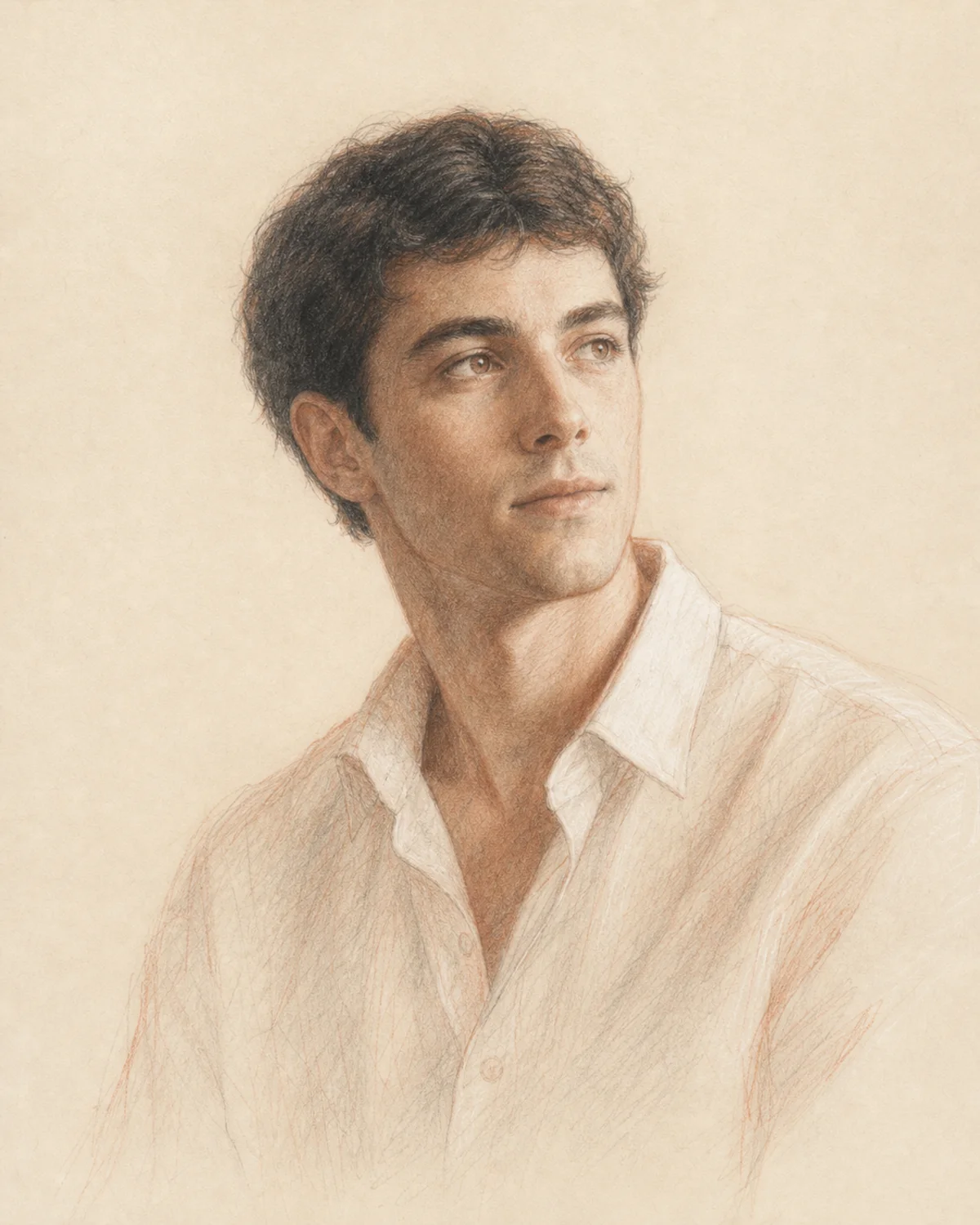 Ritratto disegnato di un giovane con camicia chiara
